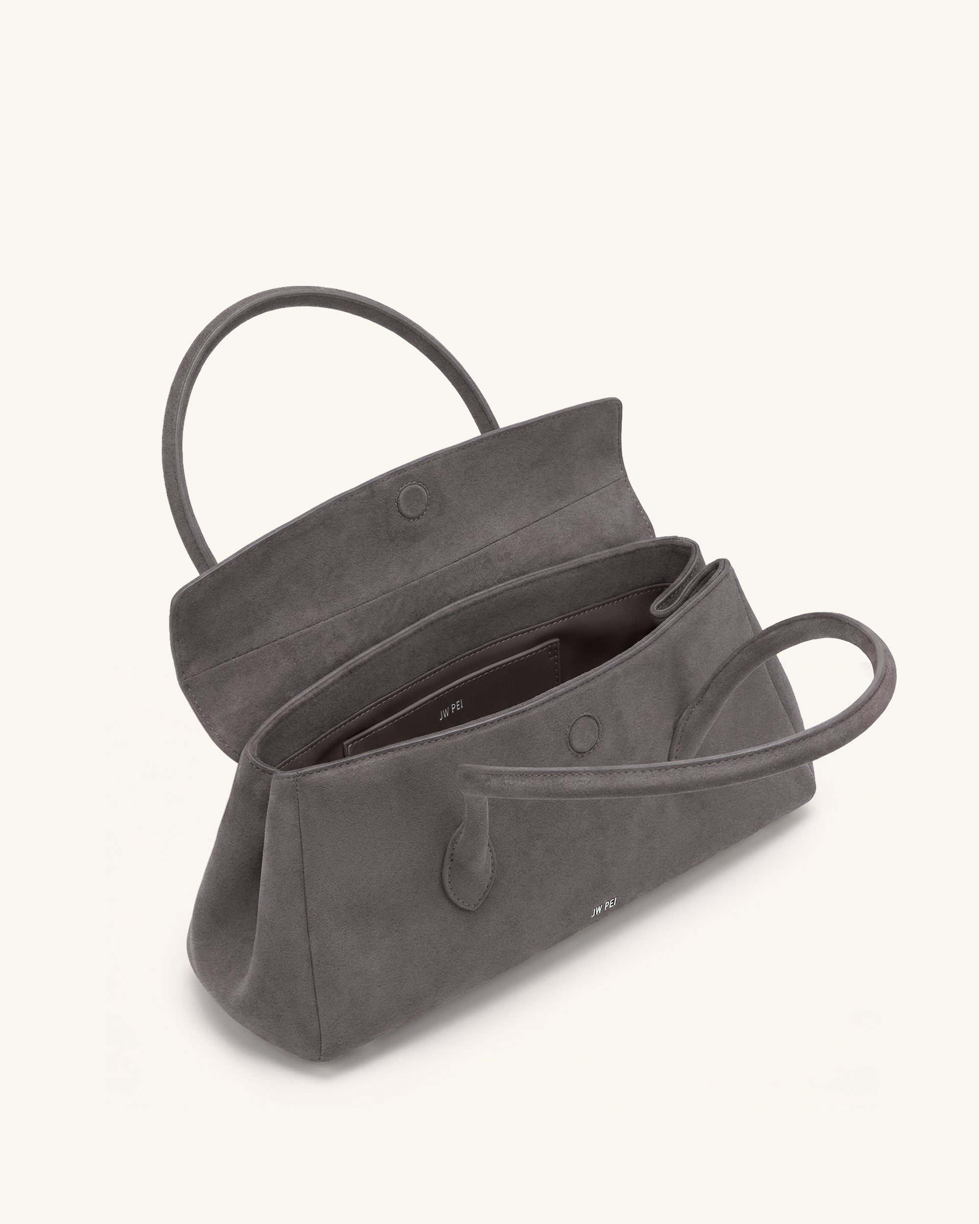 Solenne Faux Suede East-West Shoulder Bag - Taupe - Image 5