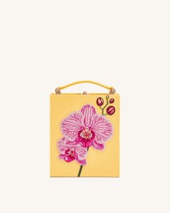 Taya Orchid Motif Book Shape Clutch Bag - Yellow