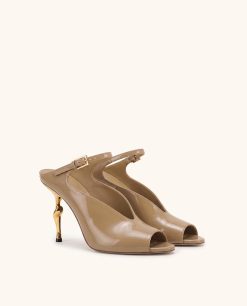 Alivia Gold Metal Peep-Toe Heels - Khaki