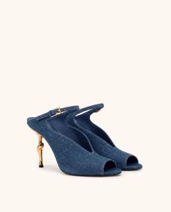 Alivia Gold Metal Peep-Toe Heels - Denim Blue