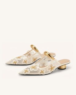 Alternative view of Helena Pierced Floral Mesh Mules - Ivory