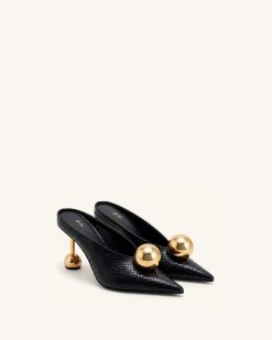 Alternative view of Sofia Angled Vamp Snakeskin Heel Mules - Black