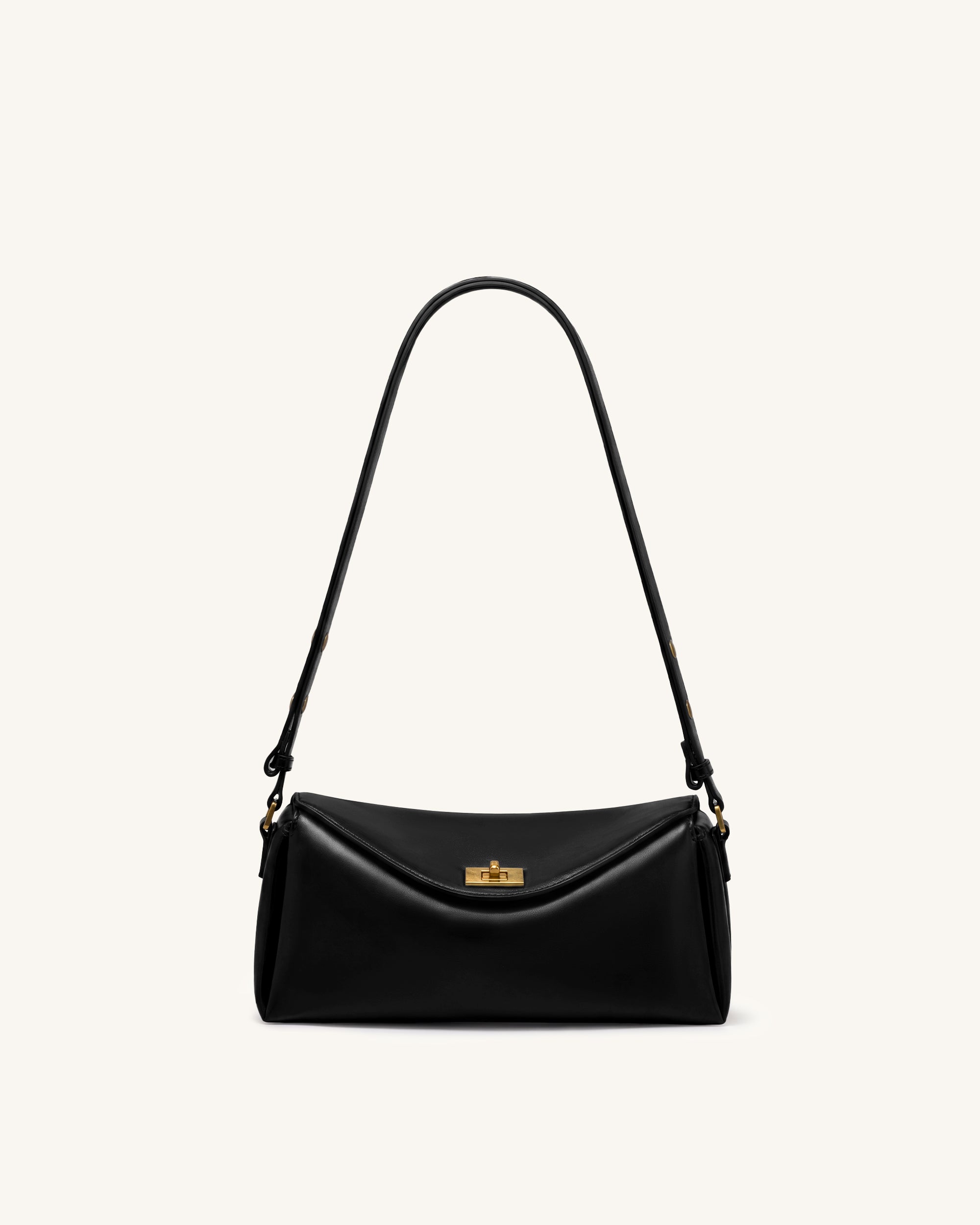Lucia Asymmetric Flap Shoulder Bag - Black