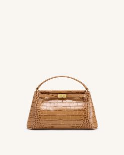 Carmen Top Handle Bag - Khaki Croc
