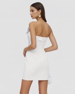 Alternative view of Orchid Embroidered Floral Appliqué Strapless Mini Dress - White Blue
