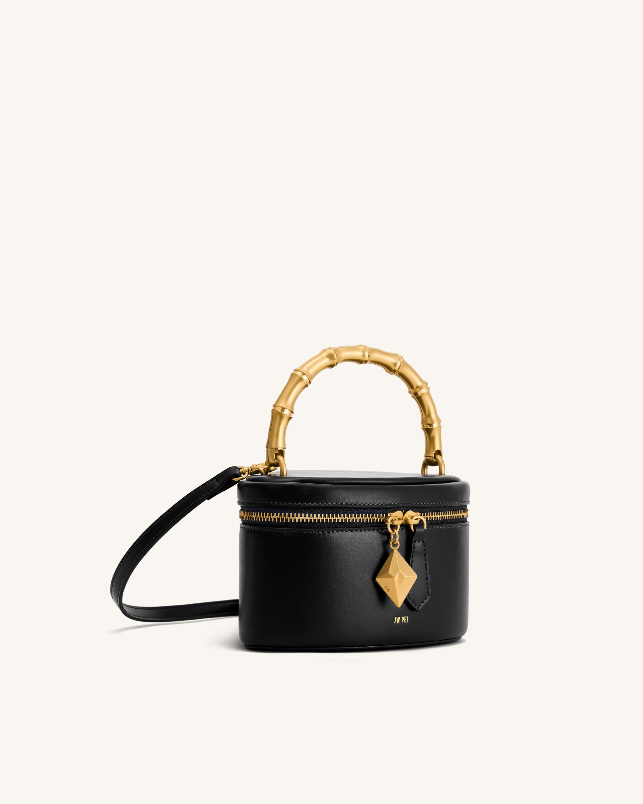Natalie Metal Geometric Pendant Handle Bag - Black - Image 2