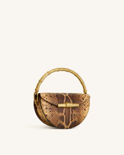 Alternative view of Sylvie Snake Print Half-Moon Top Handle Bag - Yellowish Brown