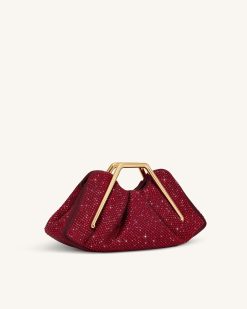 Alternative view of Lila Artificial Crystal Metal Frame Clutch - Red