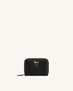 Maeve Dachshund Metal Emblem Zip Wallet - Black