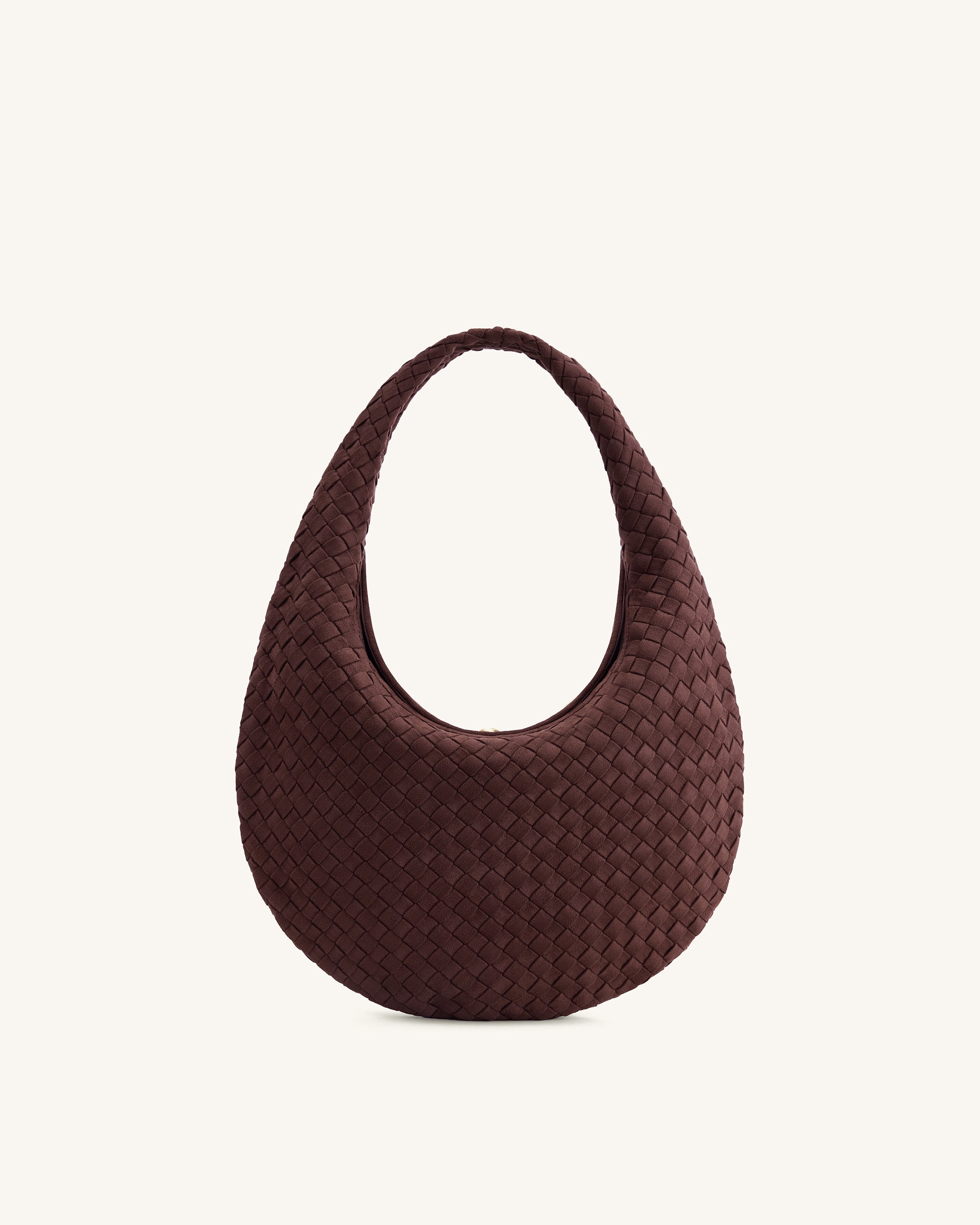 Nola Faux Suede Woven Hobo Shoulder Bag - Dark Mocha - Image 3