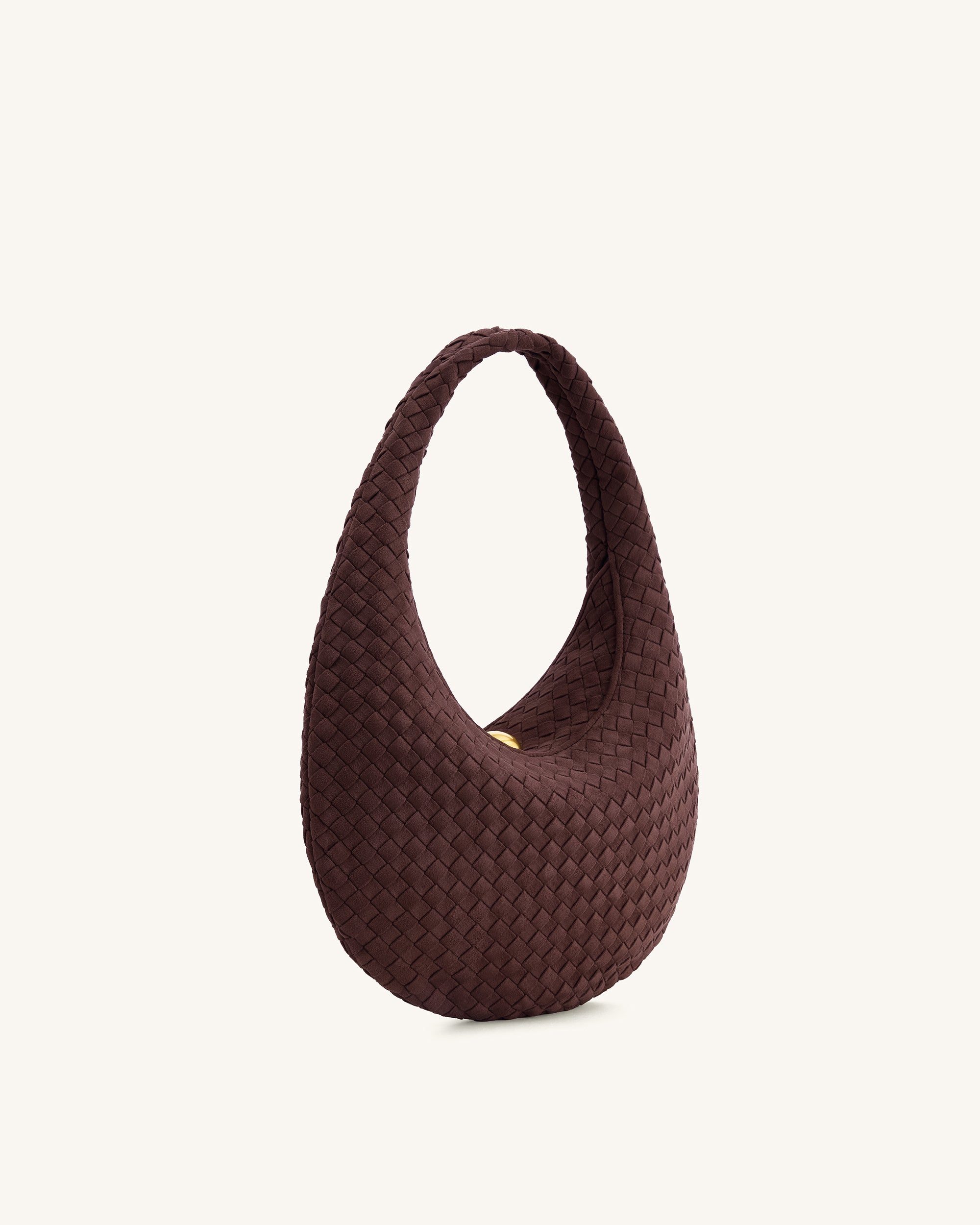 Nola Faux Suede Woven Hobo Shoulder Bag - Dark Mocha - Image 2