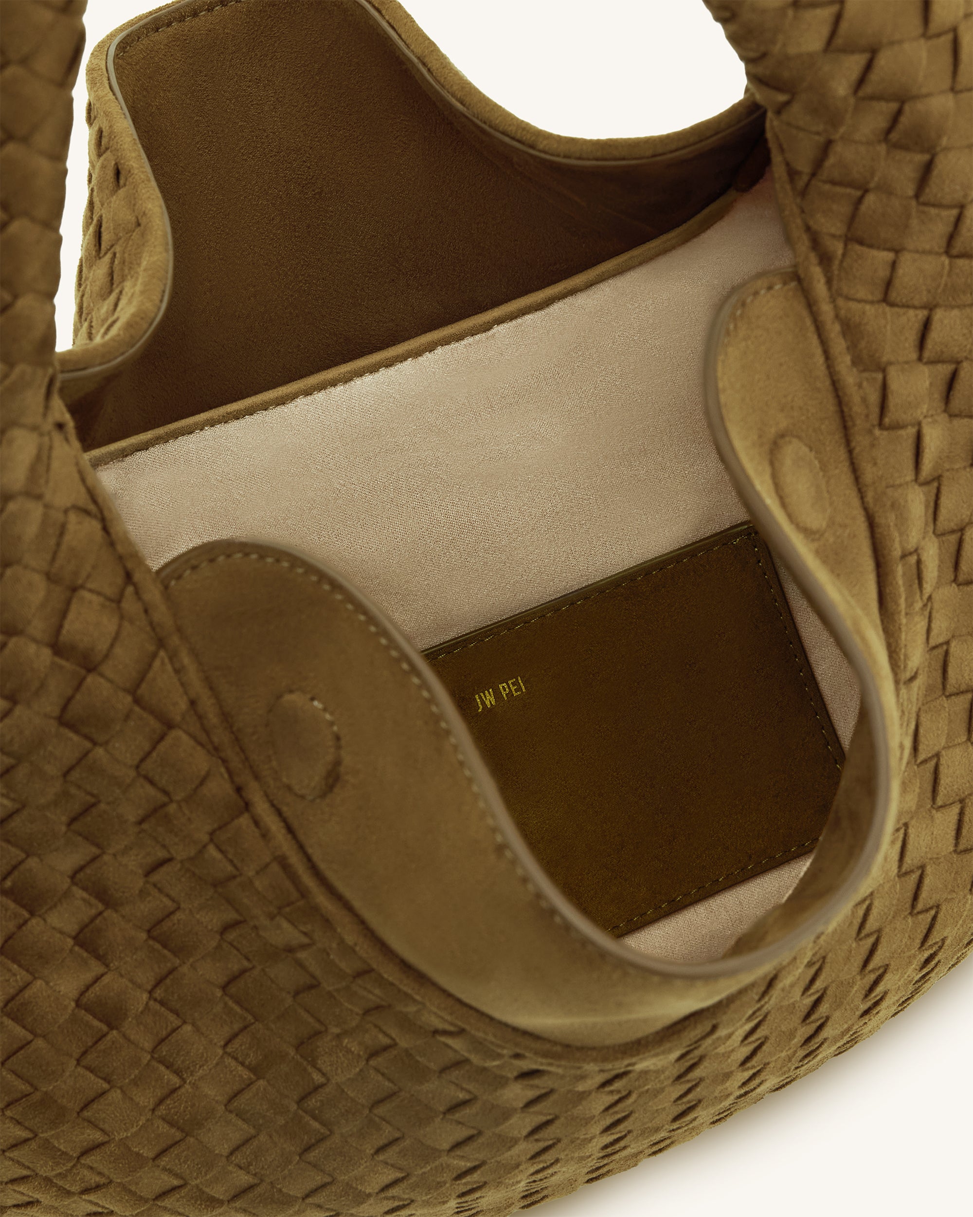 Nola Faux Suede Woven Hobo Shoulder Bag - Olive Green - Image 4