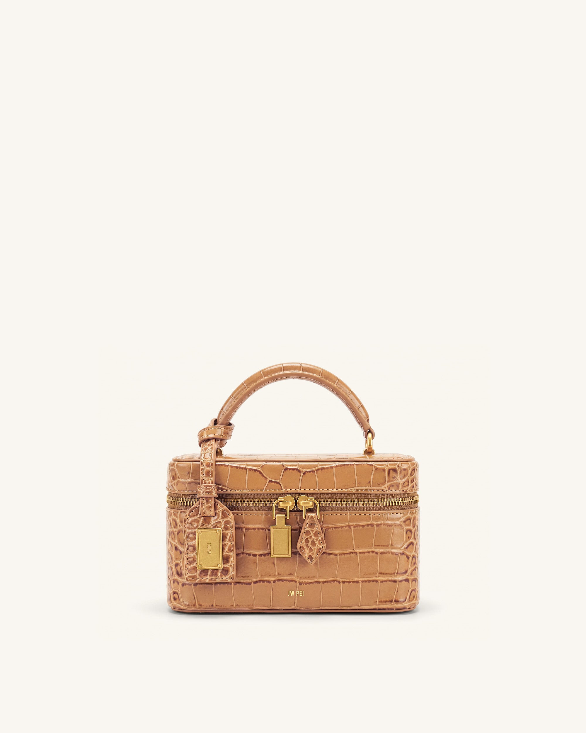 Cleo Box Shape Top Handle Bag - Brown Croc