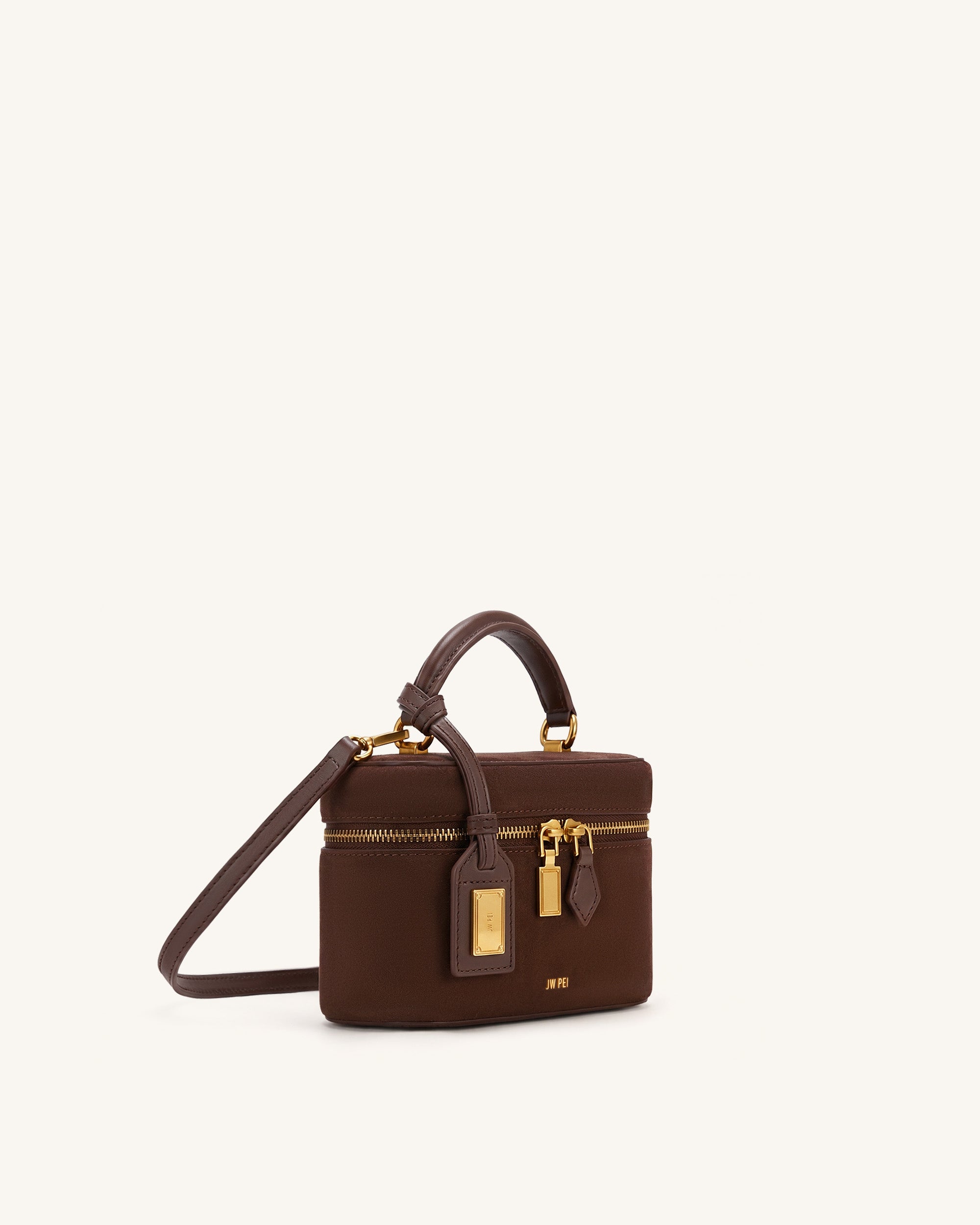 Cleo Faux Suede Box Shape Top Handle Bag - Chocolate Brown - Image 2