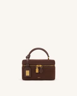 Cleo Faux Suede Box Shape Top Handle Bag - Chocolate Brown