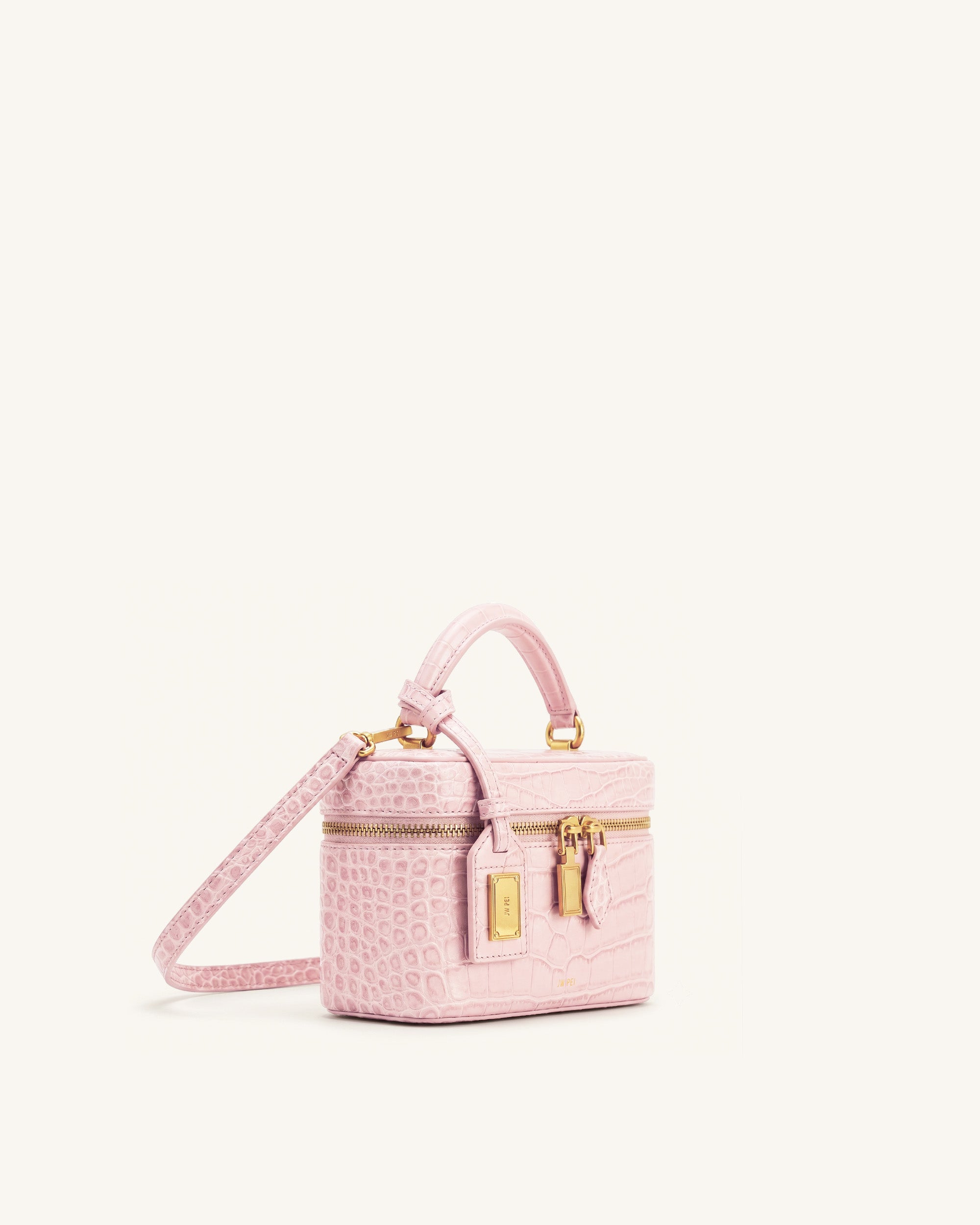 Cleo Box Shape Top Handle Bag - Light Pink Croc - Image 2