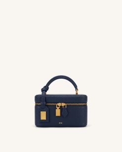 Cleo Box Shape Top Handle Bag - Navy Blue