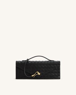 Celeste Woven Textured Envelope Top Handle Bag - Black