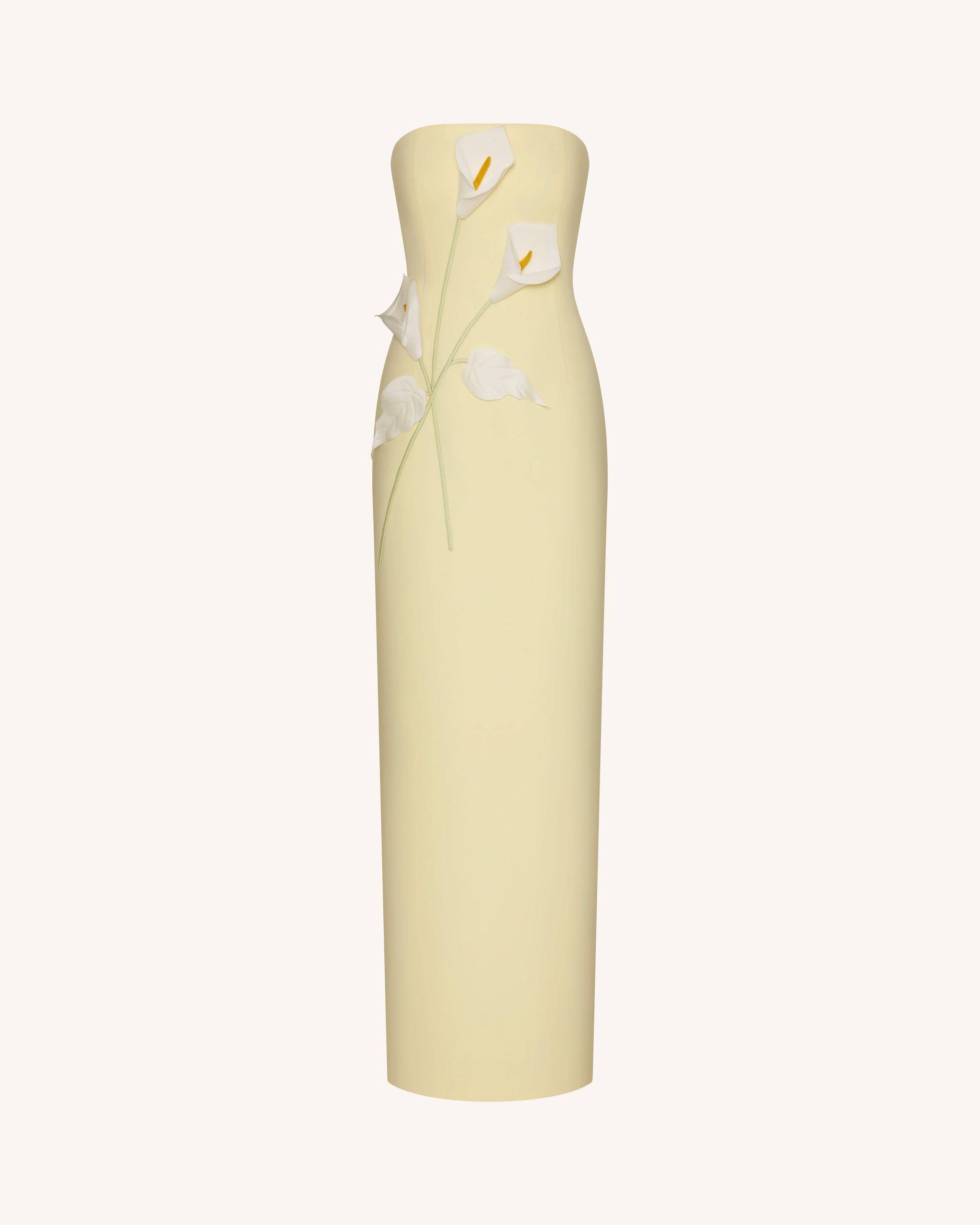 Floral Appliqué Strapless Dress - Yellow - Image 3