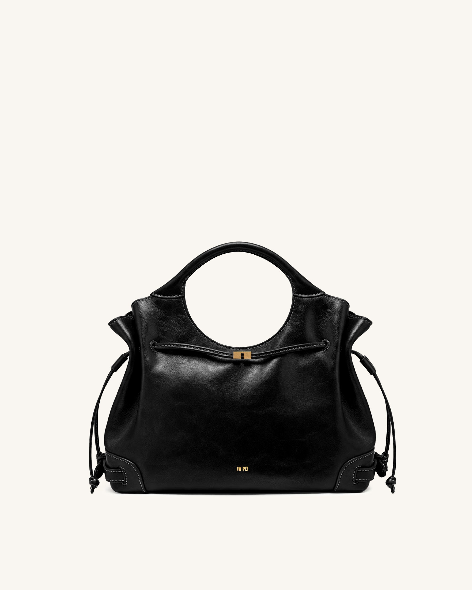 Virelle Waxed Vegan Leather Drawstring Tote Bag - Black - Image 2