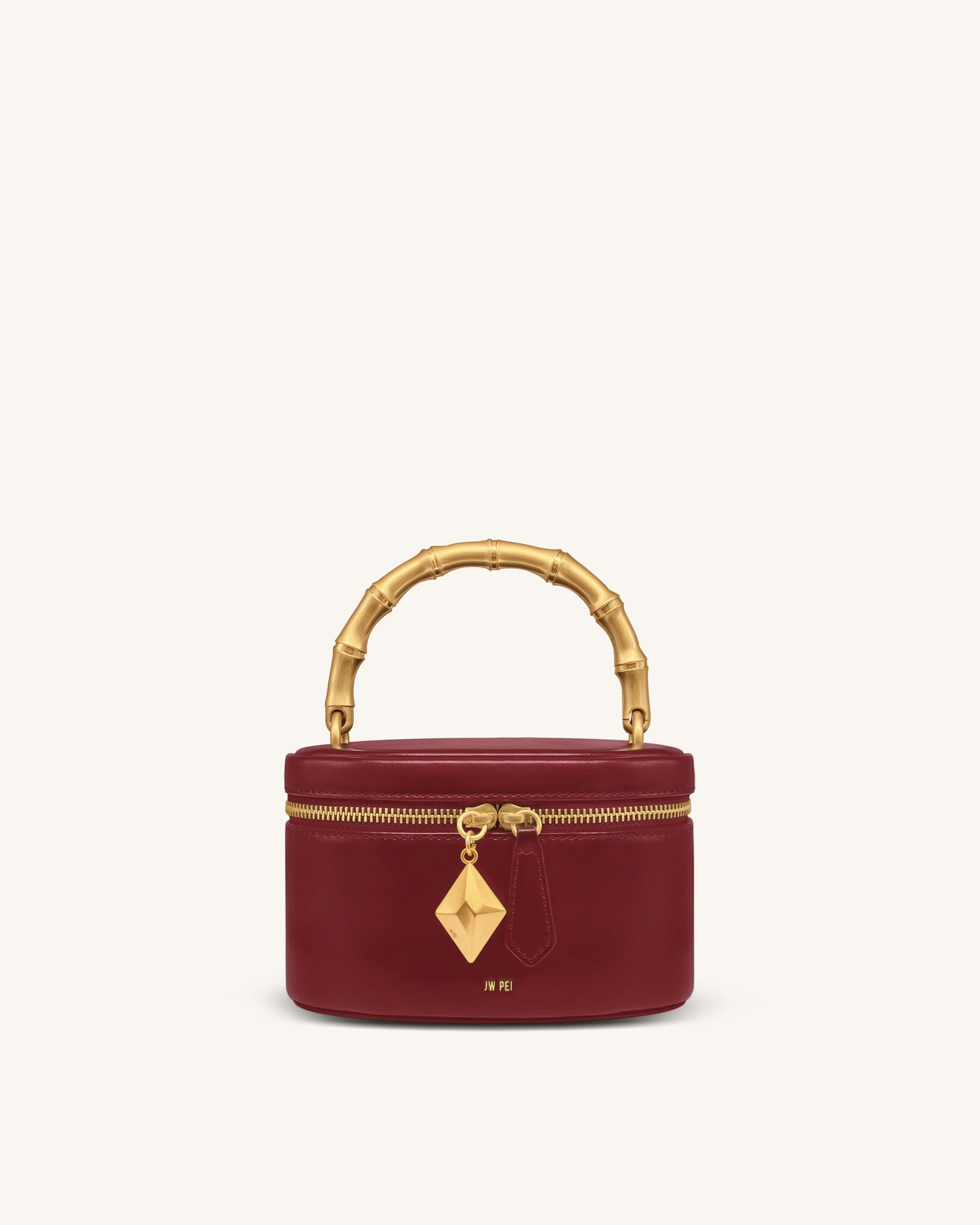 Natalie Metal Geometric Pendant Handle Bag - Burgundy