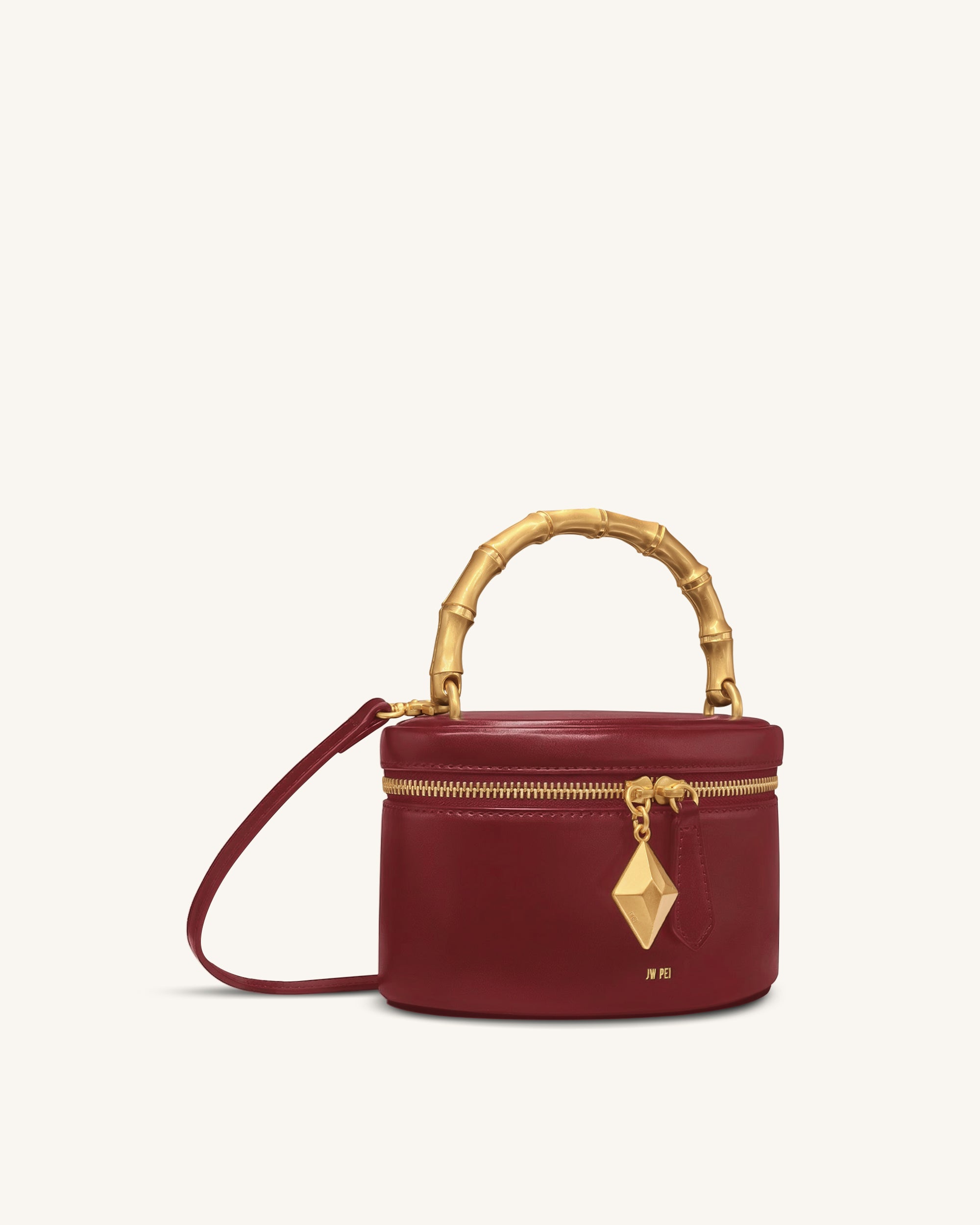 Natalie Metal Geometric Pendant Handle Bag - Burgundy - Image 2