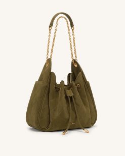 Alternative view of Rowan Faux Suede Quilted Chain Bucket Bag - Olive Green