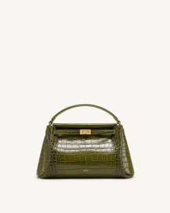 Carmen Top Handle Bag - Green Croc