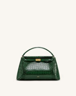 Carmen Top Handle Bag - Forest Green Croc