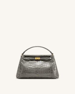 Carmen Top Handle Bag - Grey Croc