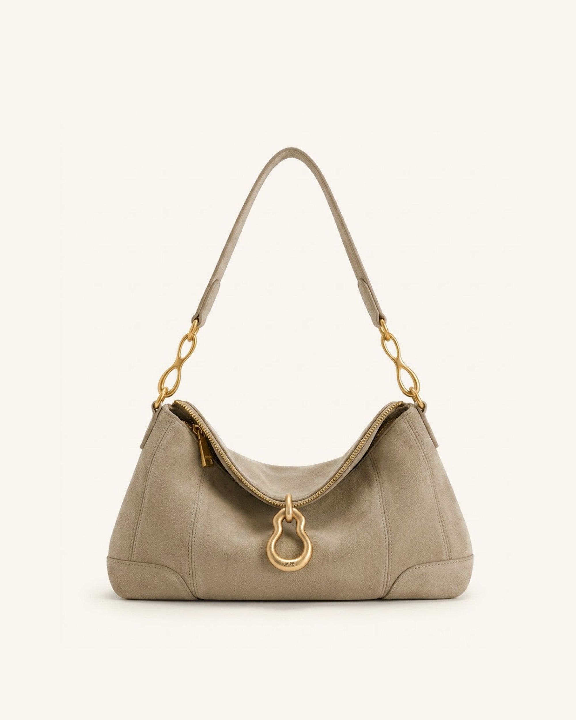 Jayla Faux Suede Metal Pendant Embellished Shoulder Bag - Grey