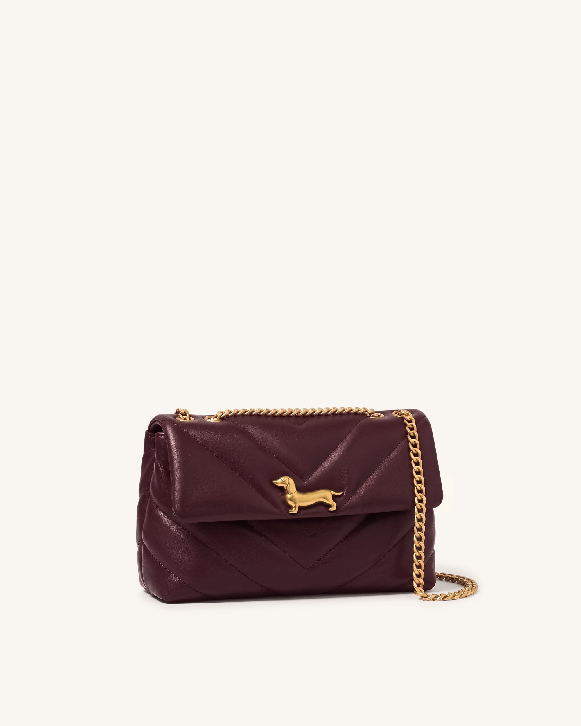 Riley Dachshund Quilted Flap Shoulder Bag - Deep Burgundy - Image 2