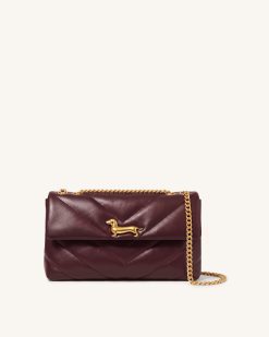 Riley Dachshund Quilted Flap Shoulder Bag - Deep Burgundy