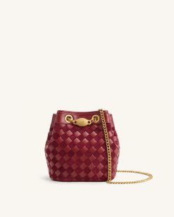 Yara Faux Suede Hand-Woven Bucket Bag - Dark Red