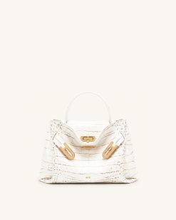 Rhea Small Double Buckle Shoulder Bag - White Croc