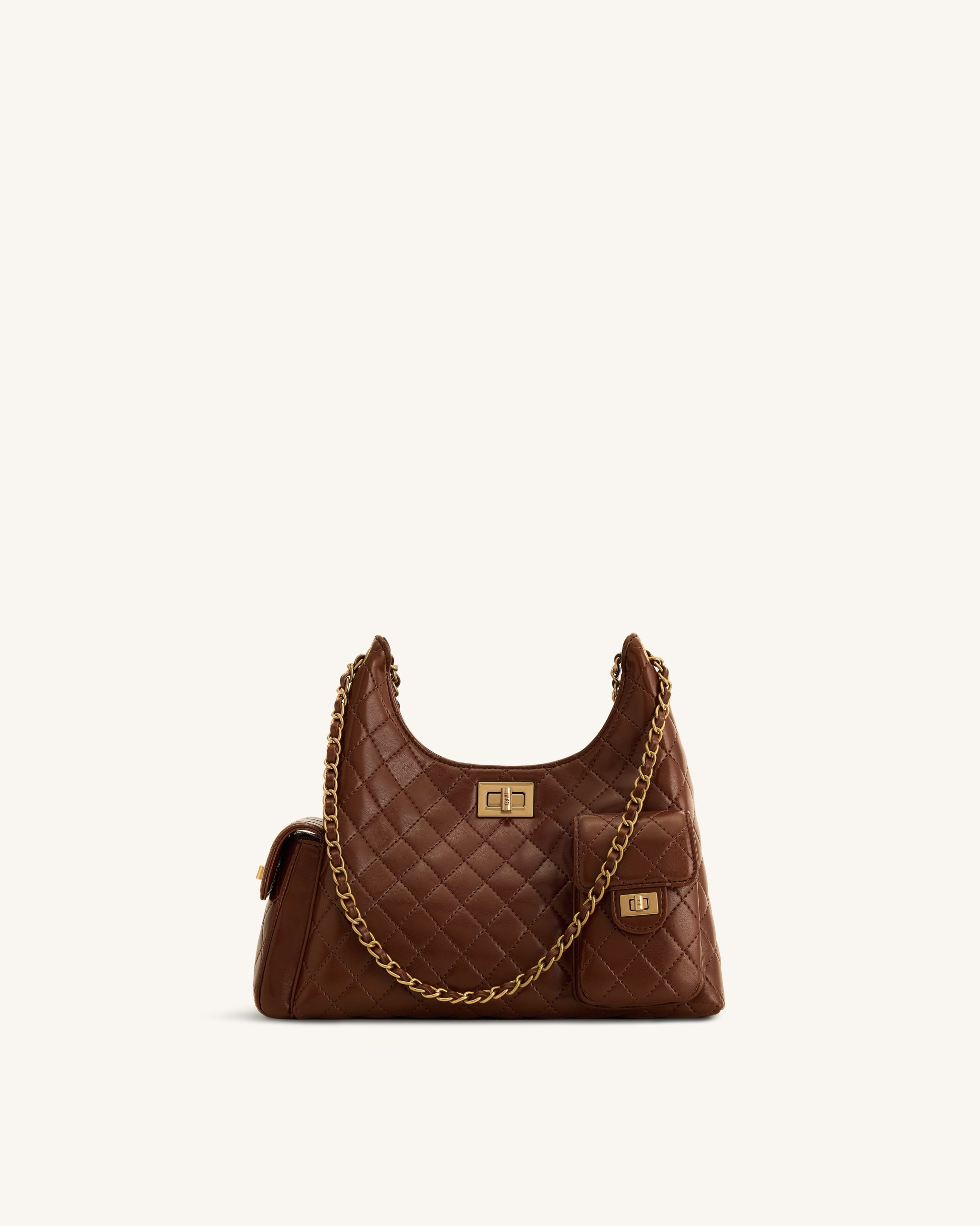 Vivian Quilted Chain Shoulder Bag - Brown