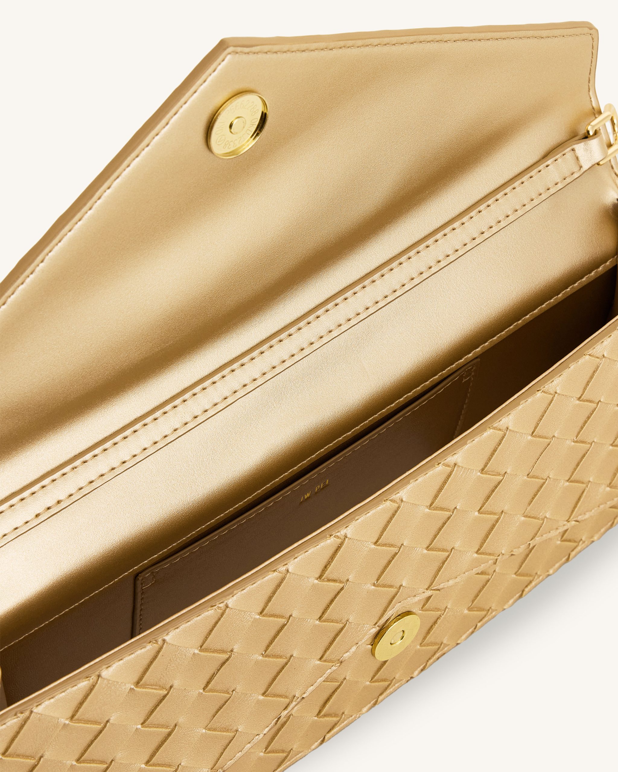 Celeste Woven Textured Envelope Top Handle Bag - Champagne Gold - Image 4