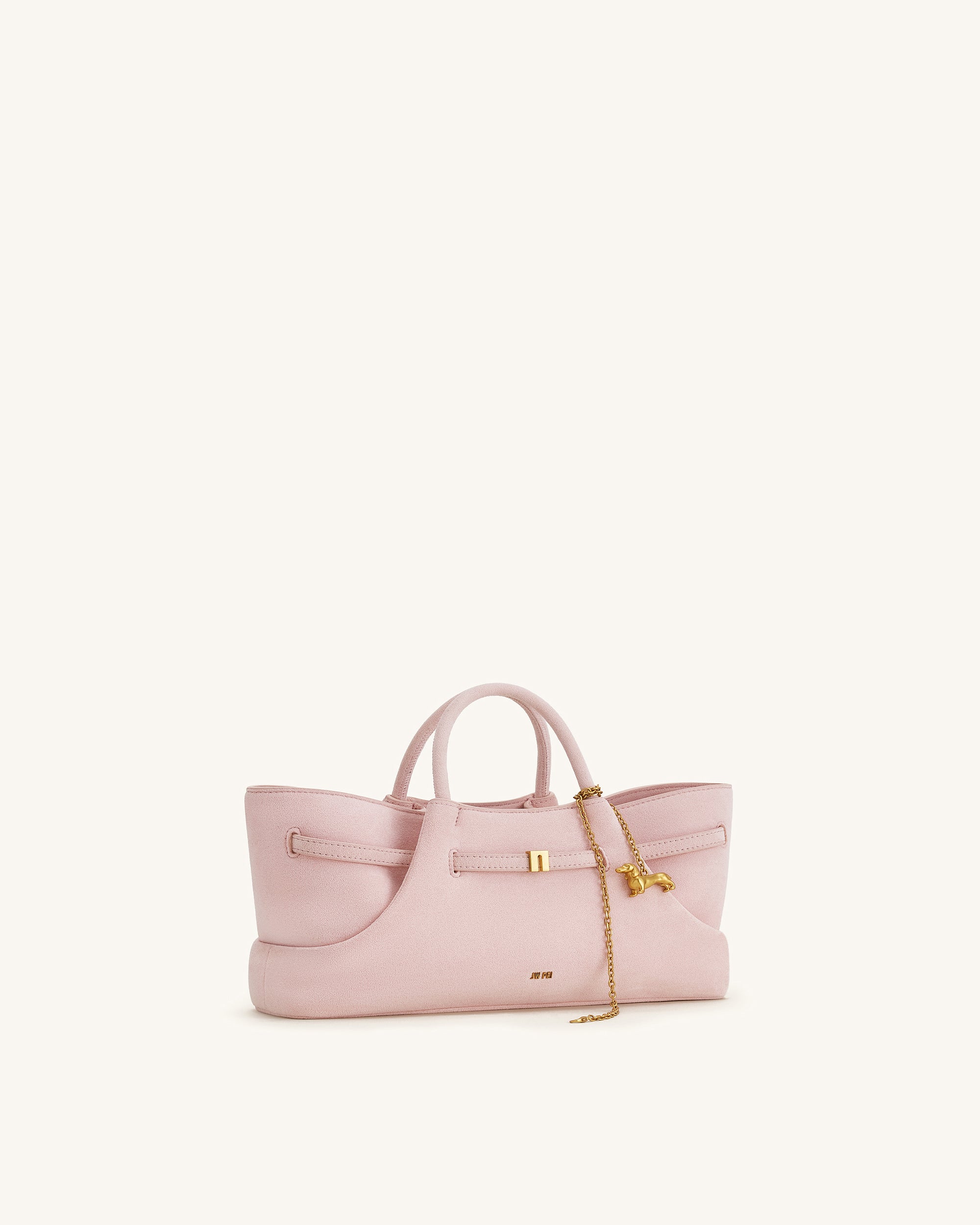 Maeve Dachshund Metal Charm Faux Suede Tote Bag - Pink - Image 4