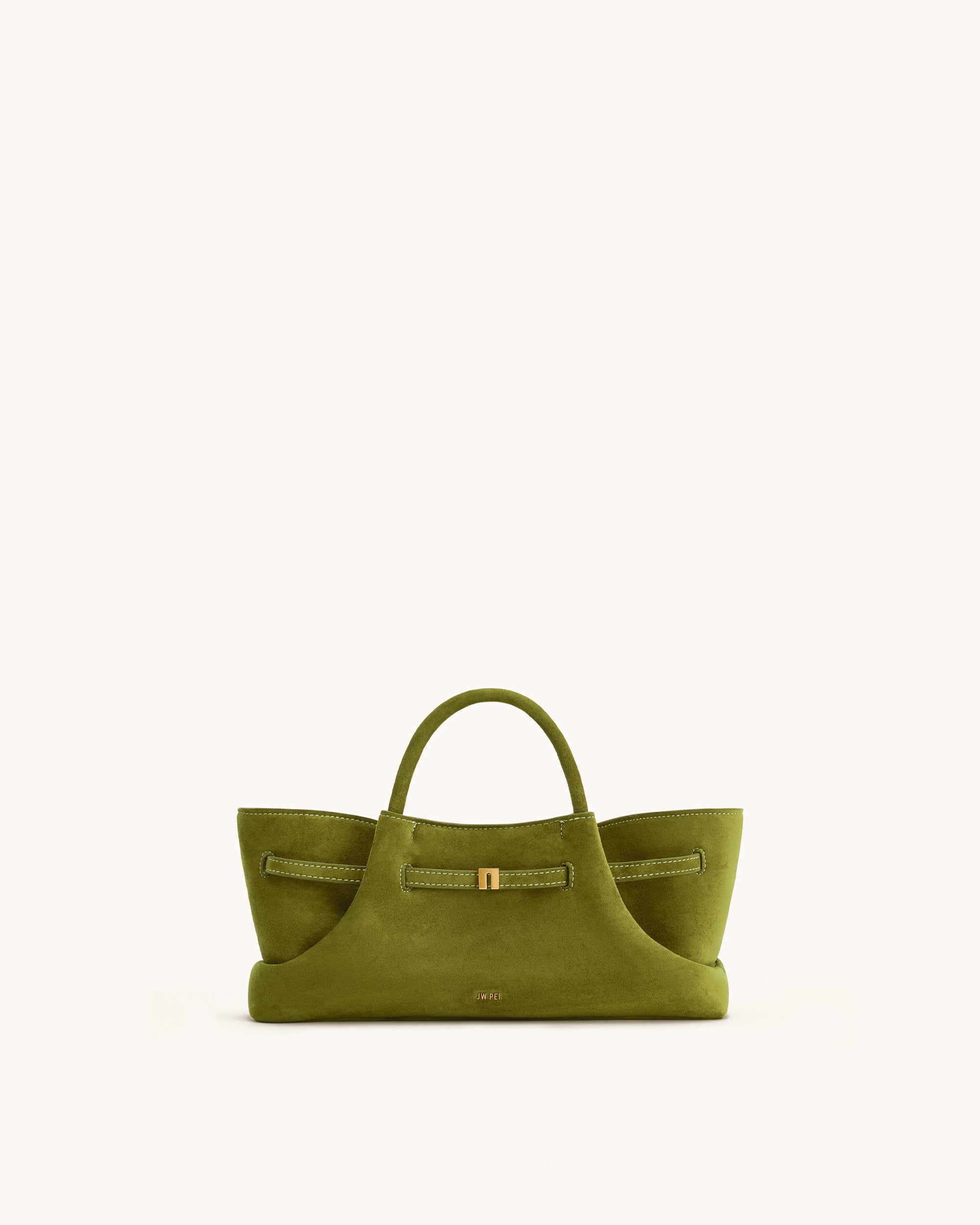 Maeve Dachshund Metal Charm Faux Suede Tote Bag - Olive Green - Image 3