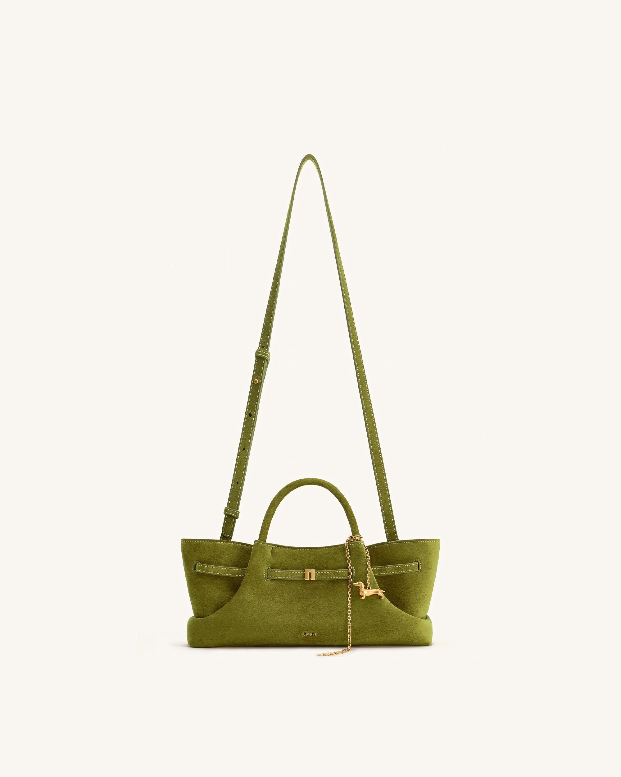 Maeve Dachshund Metal Charm Faux Suede Tote Bag - Olive Green - Image 2