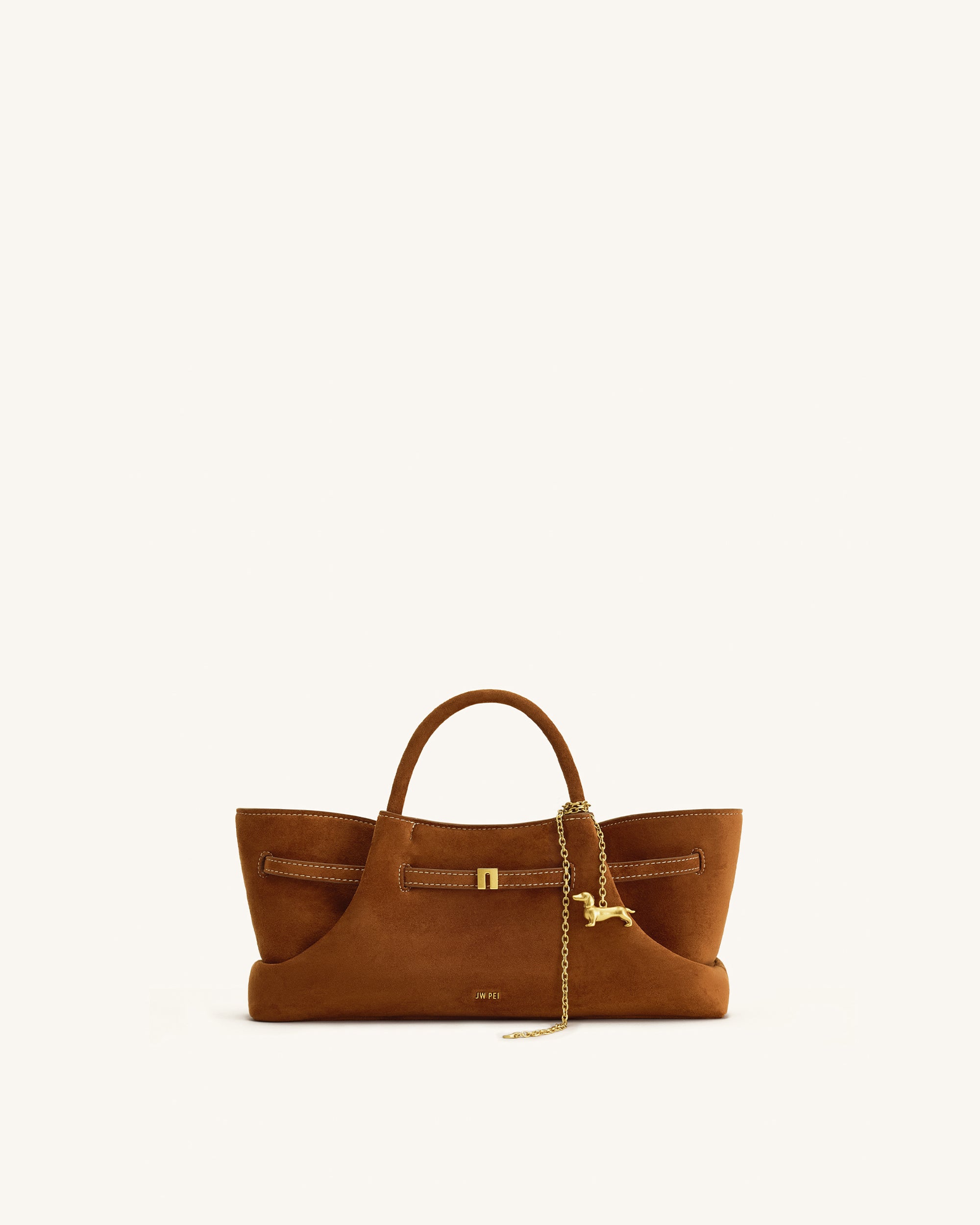 Maeve Dachshund Metal Charm Faux Suede Tote Bag - Brown