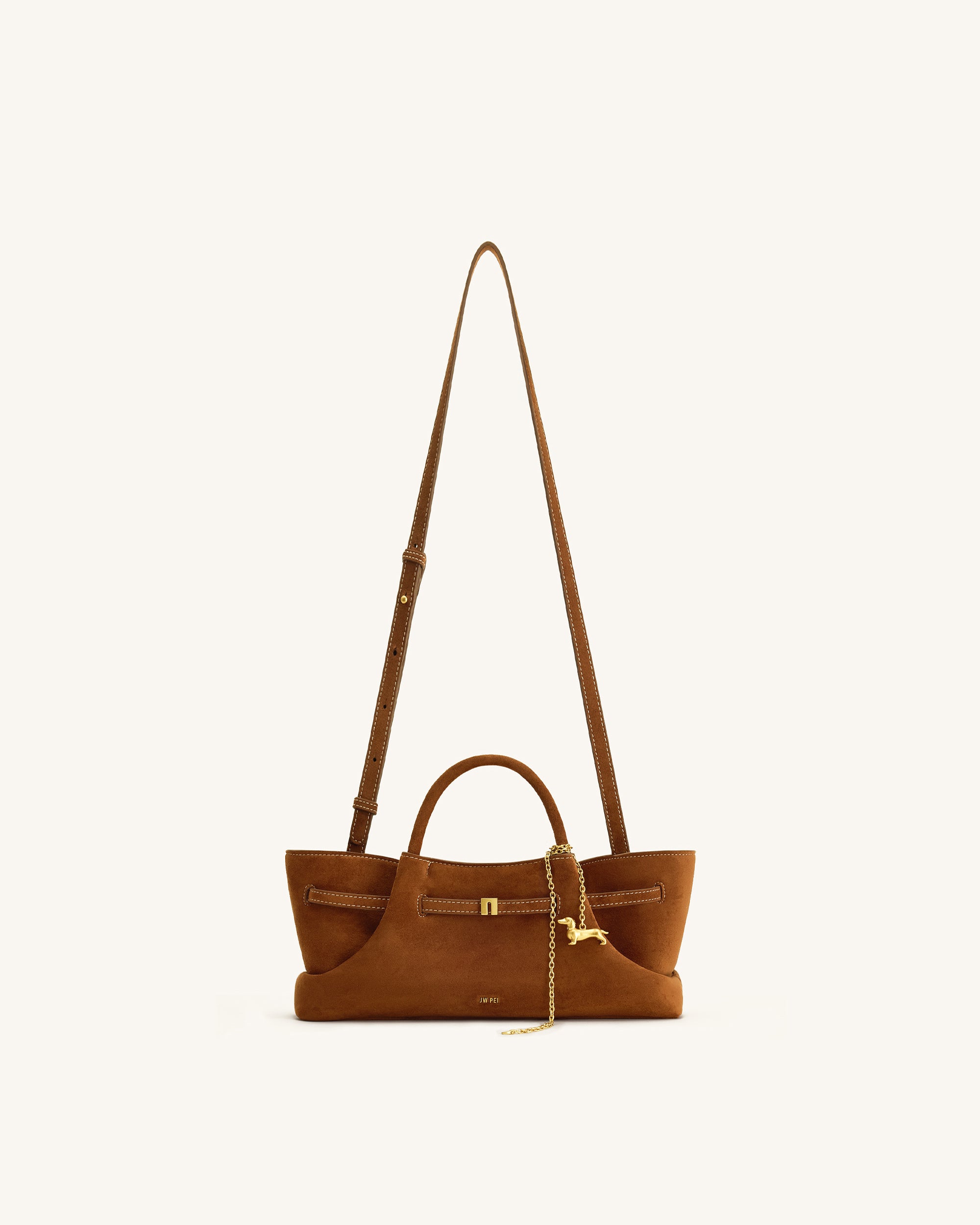 Maeve Dachshund Metal Charm Faux Suede Tote Bag - Brown - Image 2