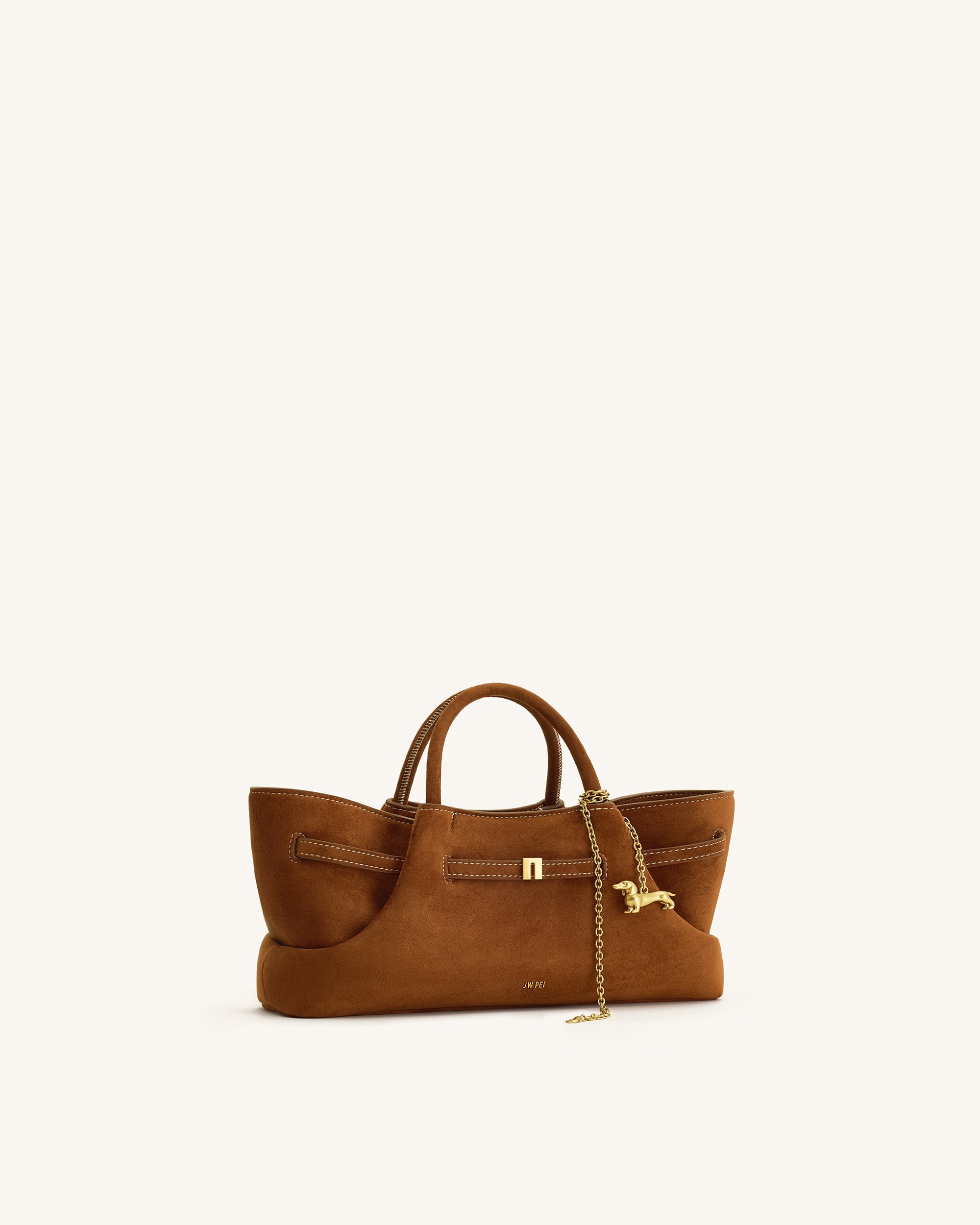 Maeve Dachshund Metal Charm Faux Suede Tote Bag - Brown - Image 4