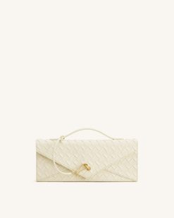 Celeste Woven Textured Envelope Top Handle Bag - Ivory