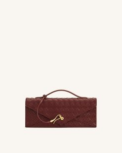 Celeste Woven Textured Envelope Top Handle Bag - Burgundy