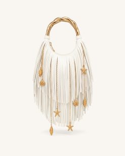 Chloe Metal Handle Fringe Top Handbag - Off White