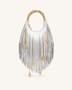 Chloe Metal Handle Fringe Top Handbag - Silver