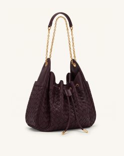 Alternative view of Rowan Weaving Ruched Drawstring Chain Bucket Bag - Dark Cherry