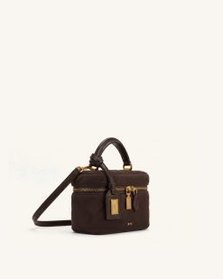 Alternative view of Cleo Faux Suede Box Shape Top Handle Bag - Dark Chocolate Brown
