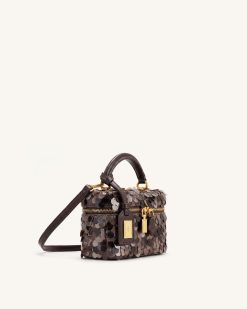 Alternative view of Cleo Metallic Sequin Box Shape Top Handle Bag - Brown